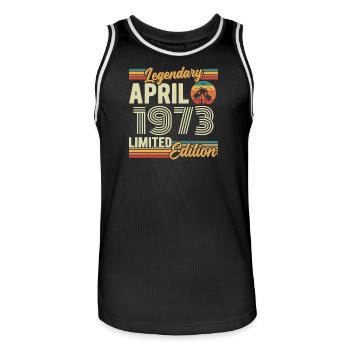 April 1973 53rd Anniversary Gift - April 1973 - Men's Basketball Jersey - black/white - Front - AI Model Male 185 dark (185cm)