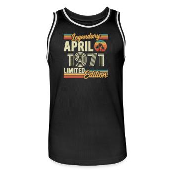 Avril 1971 Cadeau 55e Anniversaire - April 1971 - Maillot de basket Homme - noir/blanc - Devant - AI Model Male 185 dark (185cm)
