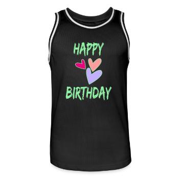 BIRTHDAY. HAPPY BIRTHDAY. HAPPY BIRTHDAY. - Men's Basketball Jersey - black/white - Front - AI Model Male 185 dark (185cm)
