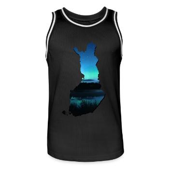 Map of Finland, the flag of finland - Men's Basketball Jersey - black/white - Front - AI Model Male 185 dark (185cm)