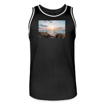 Coucher de soleil sur la plage de dunes - Maillot de basket Homme - noir/blanc - Devant - AI Model Male 185 dark (185cm)