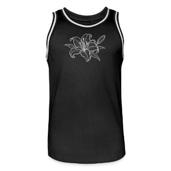 Motif d’ornement fleur en dentelle - Maillot de basket Homme - noir/blanc - Devant - AI Model Male 185 dark (185cm)