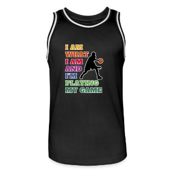 Basketball Liebe. Basketball - Mein Spiel, My Game - Männer Basketball-Trikot - Schwarz/Weiß - Vorne - AI Model Male 185 dark (185cm)