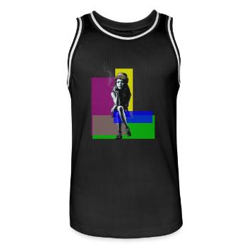 Urban Chic: Banksy-inspiriertes Mädchen - Männer Basketball-Trikot - Schwarz/Weiß - Vorne - AI Model Male 185 dark (185cm)