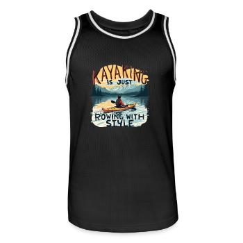 Kayaking Canoeing Kayak Mountain with Lake - Men's Basketball Jersey - black/white - Front - AI Model Male 185 dark (185cm)