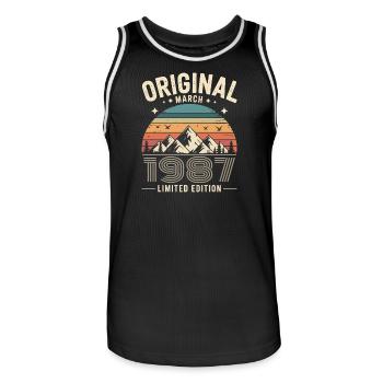 Vintage Born in March 1987 Original 39 years ago - Men's Basketball Jersey - black/white - Front - AI Model Male 185 dark (185cm)