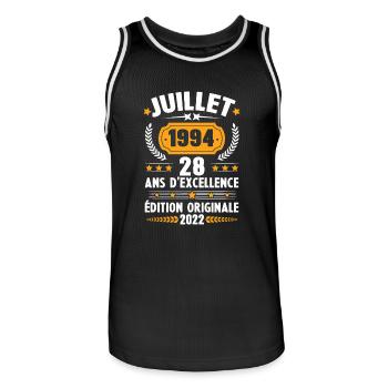 Cadeau d'anniversaire 28 Ans, Né en juillet 1994 - Maillot de basket Homme - noir/blanc - Devant - AI Model Male 185 dark (185cm)