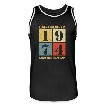 Original Calendar 1974 Vintage Birthday Rec - Men's Basketball Jersey - black/white - Front - AI Model Male 185 dark (185cm)