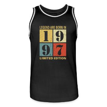 Original Kalender 1997 Vintage Geburtstag Rec - Männer Basketball-Trikot - Schwarz/Weiß - Vorne - AI Model Male 185 dark (185cm)