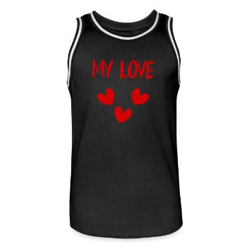 LOVE. SAINT VALENTIN. EVJF. JE T'AIME. I LOVE YOU. - Maillot de basket Homme - noir/blanc - Devant - AI Model Male 185 dark (185cm)