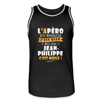 Jean-Philippe Cadeau Humour jean philippe - Maillot de basket Homme - noir/blanc - Devant - AI Model Male 185 dark (185cm)