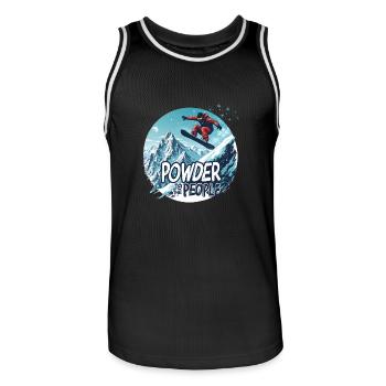 Powder to the People – Snowboard & Powder - Männer Basketball-Trikot - Schwarz/Weiß - Vorne - AI Model Male 185 dark (185cm)