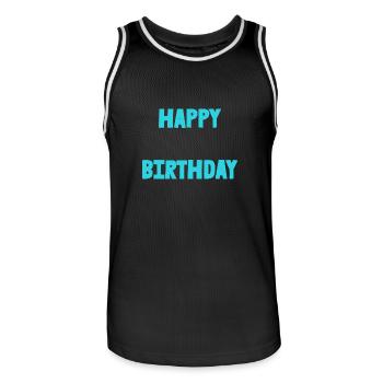 ANNIVERSARY. HAPPY BIRTHDAY. HAPPY BIRTHDAY. - Men's Basketball Jersey - black/white - Front - AI Model Male 185 dark (185cm)