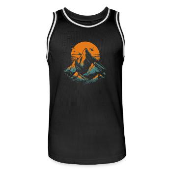 Der Berg ruft – Sonnenuntergang hinter Bergen - Männer Basketball-Trikot - Schwarz/Weiß - Vorne - AI Model Male 185 dark (185cm)