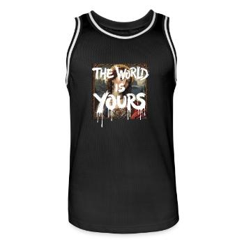 THE WORLD IS YOURS x ANTIKES GEMÄLDE - Männer Basketball-Trikot - Schwarz/Weiß - Vorne - AI Model Male 185 dark (185cm)