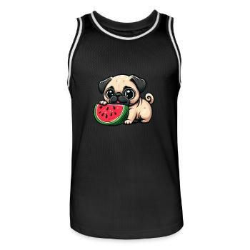 Funny cartoon pug dog eats watermelon - Men's Basketball Jersey - black/white - Front - AI Model Male 185 dark (185cm)