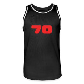70. 70 JAHRE. 70-JÄHRIGES JUBILÄUM. GEBURTSTAG 70 JAHRE. - Männer Basketball-Trikot - Schwarz/Weiß - Vorne - AI Model Male 185 dark (185cm)
