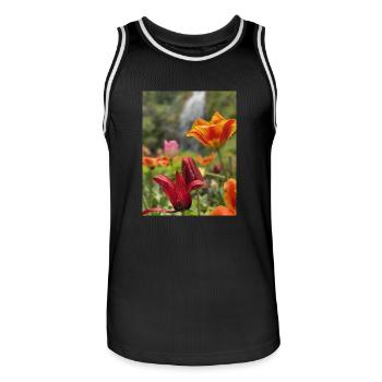 Tulpen bunt - Männer Basketball-Trikot - Schwarz/Weiß - Vorne - AI Model Male 185 dark (185cm)