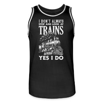 Je ne m’arrête pas toujours pour les trains, c’est drôle - Maillot de basket Homme - noir/blanc - Devant - AI Model Male 185 dark (185cm)