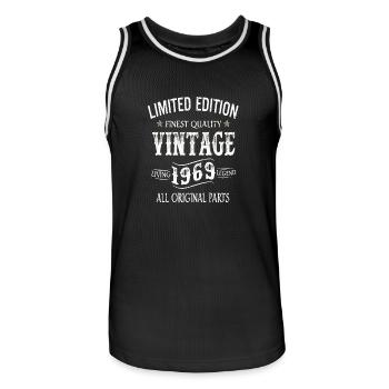 50th birthday Made In 1969 Limited Edition - Men's Basketball Jersey - black/white - Front - AI Model Male 185 dark (185cm)