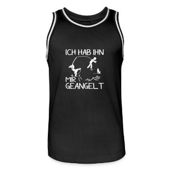 Verlobung Verkünden Ich Hab Ihn Mir Geangelt JGA - Männer Basketball-Trikot - Schwarz/Weiß - Vorne - AI Model Male 185 dark (185cm)