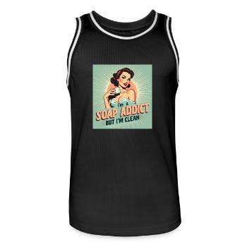 Soap Making - I'm a Soap Addict - Men's Basketball Jersey - black/white - Front - AI Model Male 185 dark (185cm)