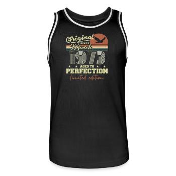 Anniversaire Mars 1973 - Maillot de basket Homme - noir/blanc - Devant - AI Model Male 185 dark (185cm)