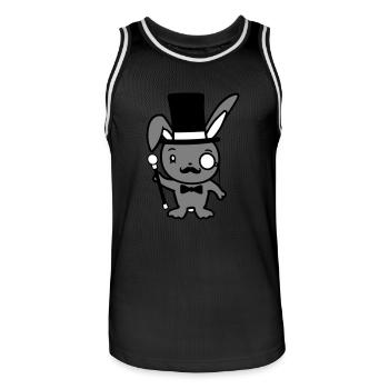 Herr Hase Gentleman Zylinder Hut Monokel Brille - Männer Basketball-Trikot - Schwarz/Weiß - Vorne - AI Model Male 185 dark (185cm)
