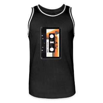 Retro 80s + 90s cassette - Men's Basketball Jersey - black/white - Front - AI Model Male 185 dark (185cm)