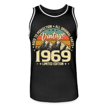 Aged to Perfection 1969 55th Anniversary Vintage - Men's Basketball Jersey - black/white - Front - AI Model Male 185 dark (185cm)
