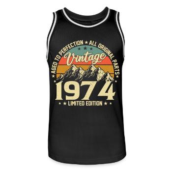 Perfekt gereift 1974 50-jähriges Jubiläum Jahrgang - Männer Basketball-Trikot - Schwarz/Weiß - Vorne - AI Model Male 185 dark (185cm)
