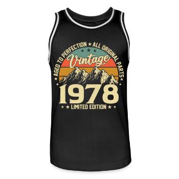 Aged to Perfection 1978 46th Anniversary Vintage - Men's Basketball Jersey - black/white - Front - AI Model Male 185 dark (185cm)