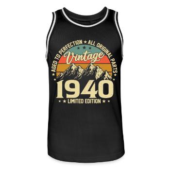 Aged to Perfection 1940 84th Birthday Vintage - Men's Basketball Jersey - black/white - Front - AI Model Male 185 dark (185cm)