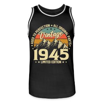 Aged to Perfection 1945 79th Birthday Vintage - Men's Basketball Jersey - black/white - Front - AI Model Male 185 dark (185cm)