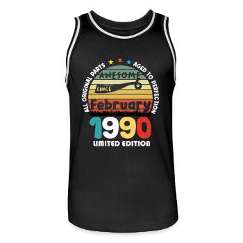 34 Years Old Made In 1990 Vintage February 1990 - Men's Basketball Jersey - black/white - Front - AI Model Male 185 dark (185cm)