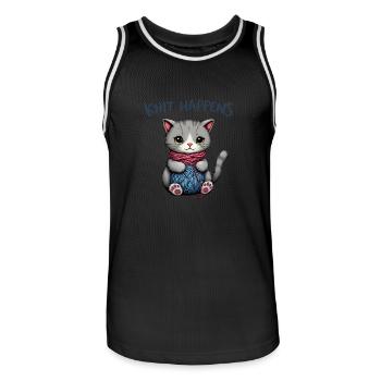 Knit Happens - strickende graue Katze mit Garn - Männer Basketball-Trikot - Schwarz/Weiß - Vorne - AI Model Male 185 dark (185cm)
