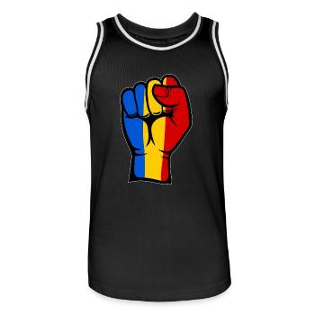 Rumänien Flagge Faust Hand Symbol - Männer Basketball-Trikot - Schwarz/Weiß - Vorne - AI Model Male 185 dark (185cm)