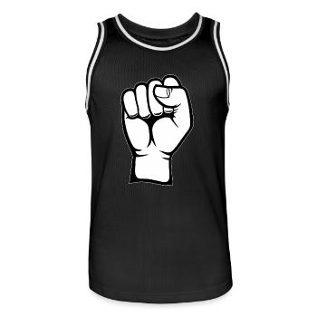 Faust Hand Symbol weiß PNG - Männer Basketball-Trikot - Schwarz/Weiß - Vorne - AI Model Male 185 dark (185cm)