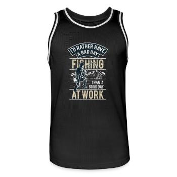 FISHING - Funny Angler Shirt Father's Day Gift - Men's Basketball Jersey - black/white - Front - AI Model Male 185 dark (185cm)