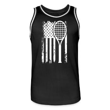 Tennisracket Flagge Retro-Print - Männer Basketball-Trikot - Schwarz/Weiß - Vorne - AI Model Male 185 dark (185cm)