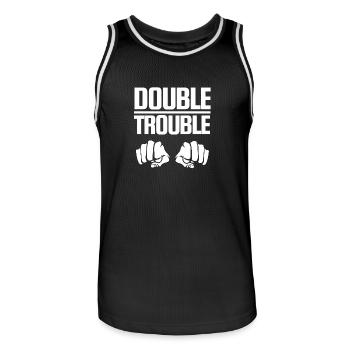 Schriftzug Design "Double Trouble" Fäuste - Männer Basketball-Trikot - Schwarz/Weiß - Vorne - AI Model Male 185 dark (185cm)