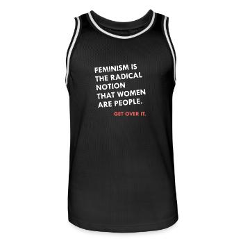 feminism is the radical notion that women are ppl! - Men's Basketball Jersey - black/white - Front - AI Model Male 185 dark (185cm)