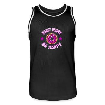 Cool Donut Shirt 'Do not Worry Be Happy' - Men's Basketball Jersey - black/white - Front - AI Model Male 185 dark (185cm)