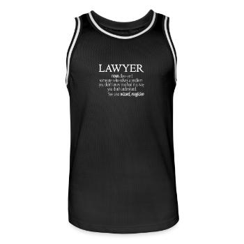 Funny Lawyer Shirt, Cool Lawyer Tshirt - Men's Basketball Jersey - black/white - Front - AI Model Male 185 dark (185cm)