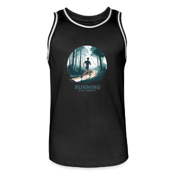 Running is My Therapy – Laufen in der Natur - Männer Basketball-Trikot - Schwarz/Weiß - Vorne - AI Model Male 185 dark (185cm)