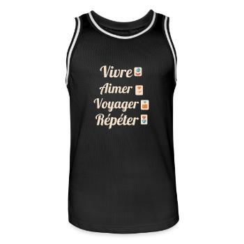 Vivre Aimer Voyager Répéter - Maillot de basket Homme - noir/blanc - Devant - AI Model Male 185 dark (185cm)