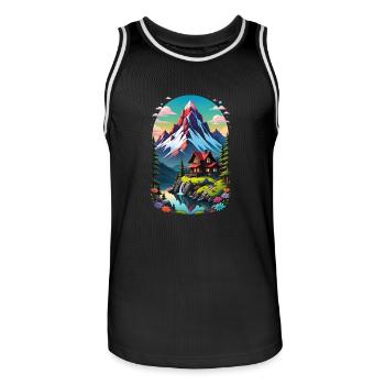 montagne nature randonnée escalade lac - Maillot de basket Homme - noir/blanc - Devant - AI Model Male 185 dark (185cm)