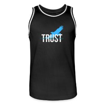 Confiance - Confiance dans la capacité de voler plus loin - Maillot de basket Homme - noir/blanc - Devant - AI Model Male 185 dark (185cm)