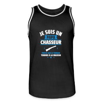 Papa chasseur, Cadeau fête des pères - Maillot de basket Homme - noir/blanc - Devant - AI Model Male 185 dark (185cm)