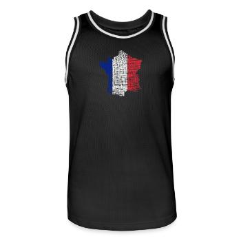 Drapeau de carte de la France en style trait - Maillot de basket Homme - noir/blanc - Devant - AI Model Male 185 dark (185cm)